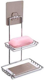 VSM Wall Mount Self-Adhesive Stainless Steel Waterproof Kitchen Bathroom Double-Layer Soap Dish Holder Strong Self-Adhesive Soap Dish Holder for Shower Bathroom Kitchen