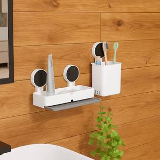 NESTIGO Drill-Free Bathroom Shelf | Wall Mounted Multipurpose Storage Rack Organizer Plastic Wall Shelf