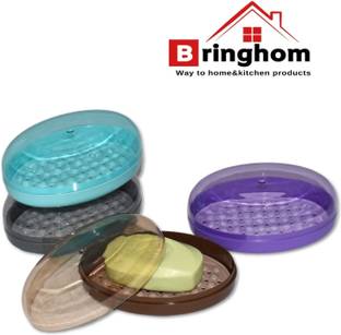 Bringhom Oval Shape Soap Case Box with Transparent Lid and Strainer Tray 2pc.