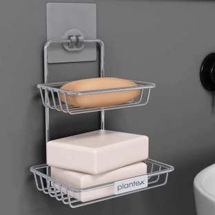 Plantex Stainless Steel Soap Holder for Bathroom/Self-Adhesive Double Layer Soap Case