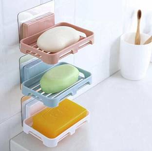 Zenvio Pack Of 3 Pcs Wall Mounted soap Dish Holder ABS Plastic Wall Soap Storage Rack