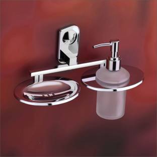 Easyhome Furnish AISI 304 Stainless Steel Soap case dish with Liquid Soap dispenser For bathroom Soap holder Soap stand with Hand wash dispenser bottle For Wash basin bathroom accessories (Chrome Finish, Anti-Rust, 2 in 1) 25