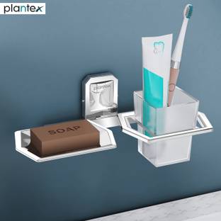 Plantex Crosslink Platinum Stainless Steel 304 Grade Cute 2in1 Soap Dish with Tumbler Holder/Soap Stand/Tooth Brush Holder/Bathroom Accessories(Chrome)
