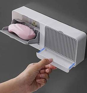 MFORALL Creative Wall Soap Box with Lid-001 Double Mesh Standing Soap Dryer Holder Flip Wall Mounted Double Soap Holder with Drain Tray