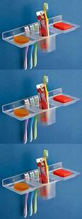 iSTAR Plastic 4 in 1 Multipurpose Kitchen/Bathroom Shelf/Paste-Brush Stand/Soap Stand/Tumbler Holder/Bathroom Accessories (Transparent) (pack of 3)