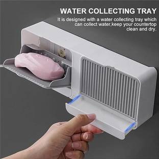 LILA ENTERPRISE Plastic Wall Mounted Double Bar Bathroom Soap Holder Soap Box with Lid