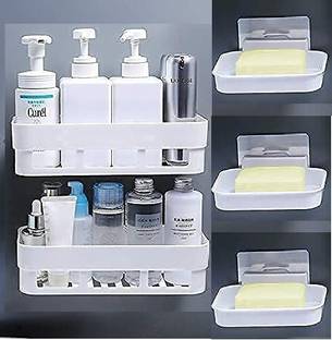 Zenvio PACK OF 5(2 Shelves+ 3 Soap Dish) ABS Plastic Kitchen Bathroom Soap Holder