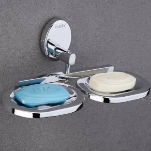 GLOXY Stainless Steel Double Soap Holder/Soap Dish/Stand Usable for Bathroom & Kitchen