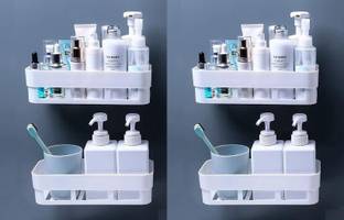 Zenvio 4 PC Plastic Home Bathroom Kitchen Cabinet Accessories Wall Rack Shelf (White)