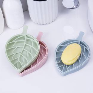 Muktbhav Pack of 3 Multifunctional Household Leaf Shape Double Layer Soap Boxx3.66 Plastic Wall Shelf