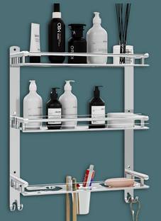 GLOXY Stainless Steel Multipurpose Organizer Bathroom Shelf with Double Soap Dish Wall