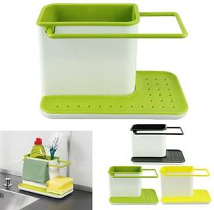 GIMFRA 3 IN 1 Kitchen Sink Organizer for Dishwasher Liquid, Brush, Cloth, Soap, Sponge