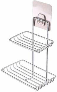 MIDLAND Stainless Steel Soap Dish 2 Layer with Magic Sticker Soap Holder Multipurpose Wall Rack steel rack