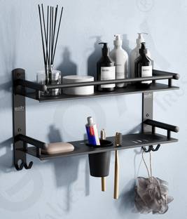 GLOXY Matte Finish 2 Layer Bathroom Shelf Rack with Soap Dish and Toothbrush Holder