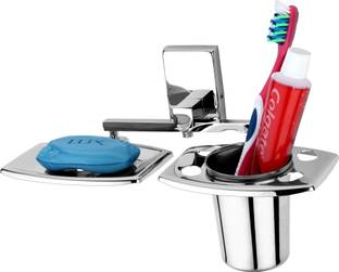 GLOXY Wall Mount Stainless Steel Toothbrush Holder with Soap Dish, Tumbler Stand Stainless Steel Toothbrush Holder