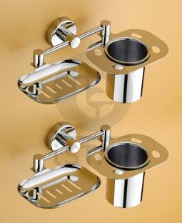 iSTAR Platinum Stainless Steel 304 Grade Cubic 2in1 Soap Dish with Tumbler Holder/Soap Stand/Tooth Brush Holder/Bathroom Accessories(Chrome) - Pack of 1
