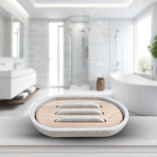 iBELL Sandstone Resin Soap Case Holder, Soap Dish Organizer Self Draining Soap Saver
