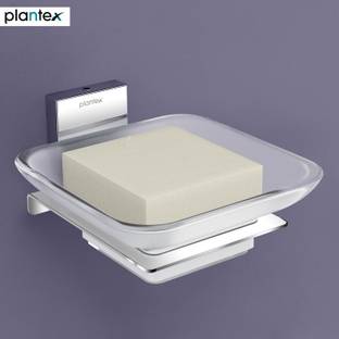 Plantex Stainless Steel Soap Dish/Glass Soap Holder/Soap Storage for Bathroom-Crystal