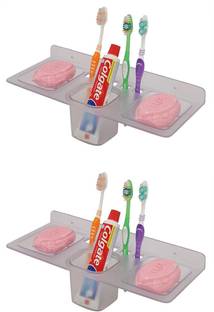 QTM 2 pieces Transparent Plastic Unbreakable Soap Dish Tooth Brush Paste Holder Home Acrylic Bathroom Faucets Accessories 4 in 1