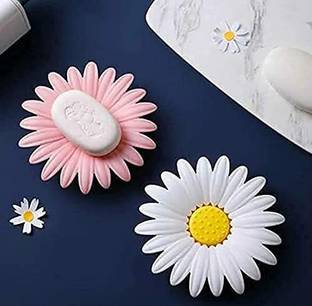 Swastik Creation Flower Shape Portable Soap Dish Holder Soap Case with Liquid Drain Plate for Bathroom and Kitchen Flower Shape Portable Soap Dish Holder Soap Plate for Bathroom and Kitchen (Pack of 2)