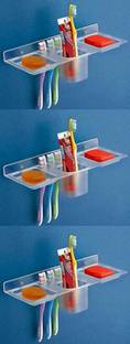 iSTAR Plastic 4 in 1 Multipurpose Kitchen/Bathroom Shelf/Paste-Brush Stand/Soap Stand/Tumbler Holder/Bathroom Accessories (Transparent) (pack of 3)