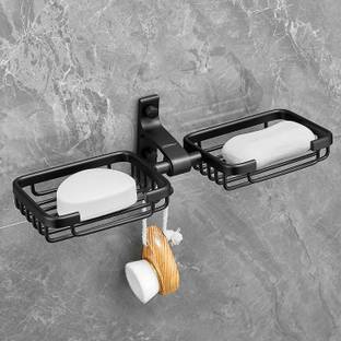 Plantex Aluminium Double Soap Dish/Soap Storage with Hook for Bathroom (964, Pack of 1)