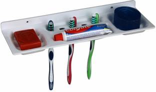 ZAPEX Wall Mount 4 IN 1 Acrylic Milky White Waterproof Soap Dish WITH TOOTHBRUSH HOLDER/Soap Holder WITH TOOTHBRUSH HOLDER/Soap Stand WITH TOOTHBRUSH HOLDER Bathroom and Kitchen Accossories