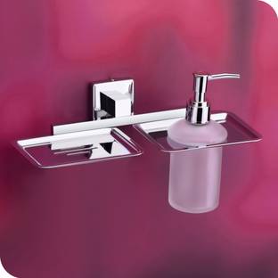 orce bath article AISI 304 Stainless Steel Soap holder Soap case with Liquid Soap dispenser For bathroom Soap dish Soap stand with Hand wash dispenser bottle For Wash basin bathroom accessories (Chrome Finish, Anti-Rust, 2 in 1) 2611