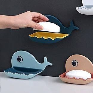 shreenath enterprise Shreenath Pack Of 2 Pcs ABS Plastic Multipurpose Home Kitchen Bathroom Accessories Wall Mounted Self-Adhesive Waterproof No Drilling Soap Box Stand Storage Holder Shower Caddy with Strong Adhesive Magic Sticker (2 Soap Case,MultiColour)