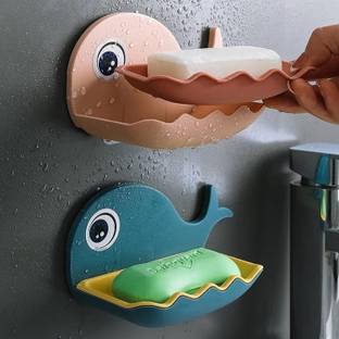 SKYTONE Soap Stand Holder for Bathroom Kitchen Sink Magic Stickers Fish Design Pack of 2