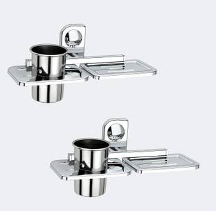 Plantex Dream High Grade Stainless Steel 2in1 Soap Holder with Tumbler Holder/Bathroom Accessories – Chrome - (Pack of 2)