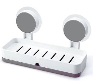 BK 10 IMPORT & EXPORT Self Adhesive Wall Mounted Double Soap Holder with Drain Tray Kitchen, Bathroom
