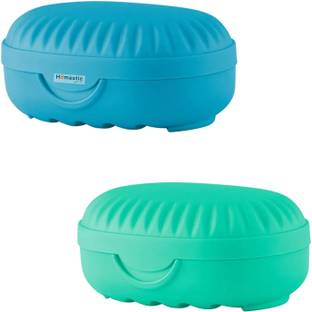 HOMESTIC Portable Plastic Self Draining Soap Holder For Bathroom, Pack of 2 (Multicolor)