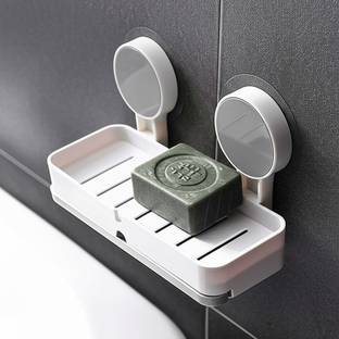 HK APPLIANCE Plastic Wall Mounted Drain Soap Box for Bathroom | Non-Drill Wall Mount