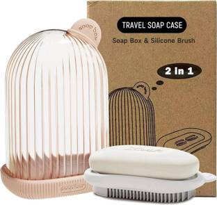 KUBAVA Travel Soap Case, Soap Holder with Silicon Brush Soap Bar Box Dish