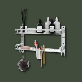 GLOXY Stainless Steel Bathroom Rack Shelf with Double Soap Dish and Toothbrush Holder