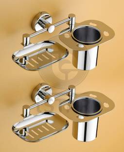 iSTAR Platinum Stainless Steel 304 Grade Cubic 2in1 Soap Dish with Tumbler Holder/Soap Stand/Tooth Brush Holder/Bathroom Accessories(Chrome) - Pack of 1