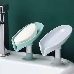 Mobfest Soap Holder Leaf-Shape Self Draining Soap Dish Holder, Not Punched Easy Clean