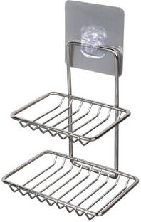 MMTSWorld Wall Mounted self Adhesive Double Layer Bathroom Soap Stand Dish Holder Kitchen