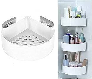 QVOCO 3.Pcs Adhesive Shower Caddy Plastic Triangle Wall Mount Storage Basket
