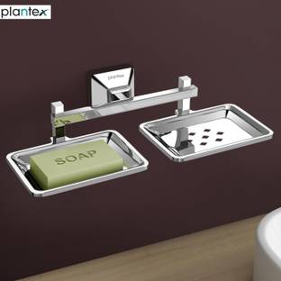 Plantex Crosslink Stainless Steel 304 Grade Squaro Soap Holder for Bathroom/Double Soap Dish