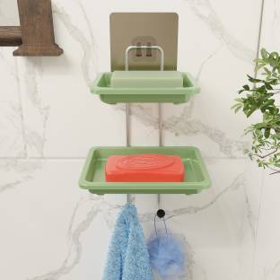 M Y 2 Layer Stainless Steel Soap Dish with 2 Plastic Dish Pack of 2