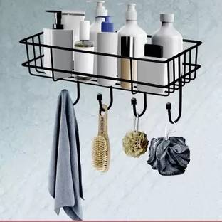 MY International Multipurpose Rack Towel Holder with 4 Hook Iron Wall Shelf
