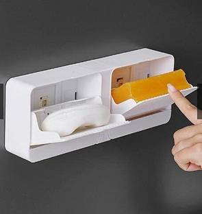 FRENYEAR No-Drilling Wall Mounted Soap Box with Double Soap Holder & Drain Tray