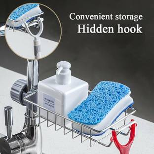 Uratech Soap DIsh Stainless Steel Sink Caddy Organizer,Tap Organiser Clip Storage Stainless Steel Wall Shelf