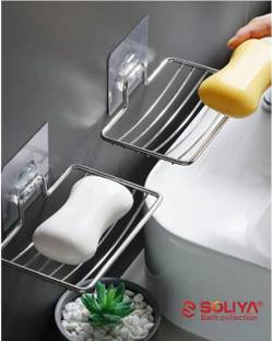 SOLIYA Wall mount Self-Adhesive Stainless Steel Double-Layer Soap Dish Holder