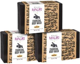 Khadi Mauri Herbal Charcoal Soap - Deep Skin Cleansing - Herbal & Handmade - Pack of 3, 125 g Each