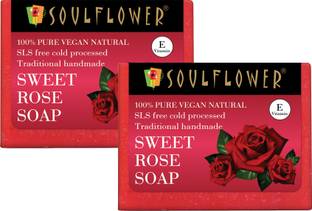 Soulflower स्वीट रोज़ हैंडमेड सोप, प्योर, वेगन एंड नैचुरल सोप कॉम्बो, प्रीमियम एंड लक्जरियस