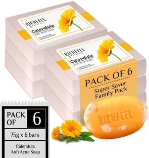 RICHFEEL Calendula Anti-Acne Soap|For Acne skin & Blemishes| 75g (Pack of 6)