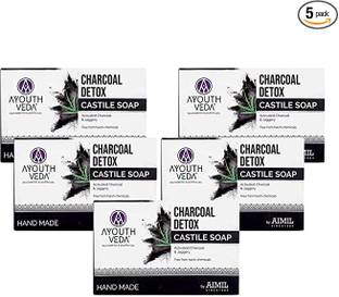 Ayouthveda Charcoal Handmade Castile Soap with Activated Charcoal, Jaggery & Herbal Oil